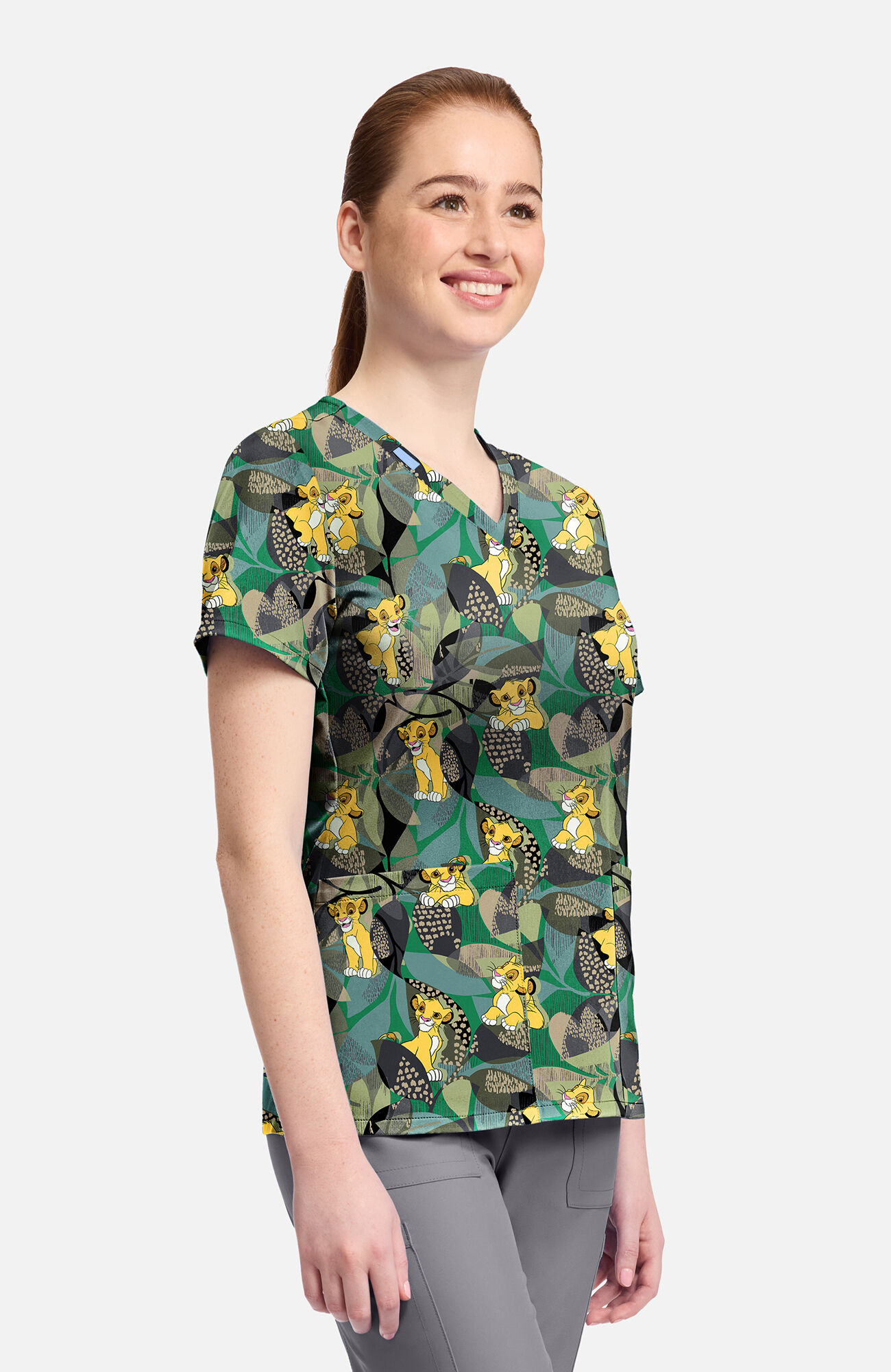 Women's Lion King Tropical Roar Print Scrub Top, , large