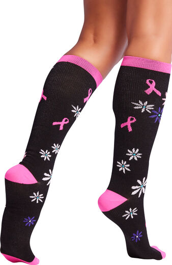 Women's 8-12 mmHg Pink Ribbon Garden Print Support Sock