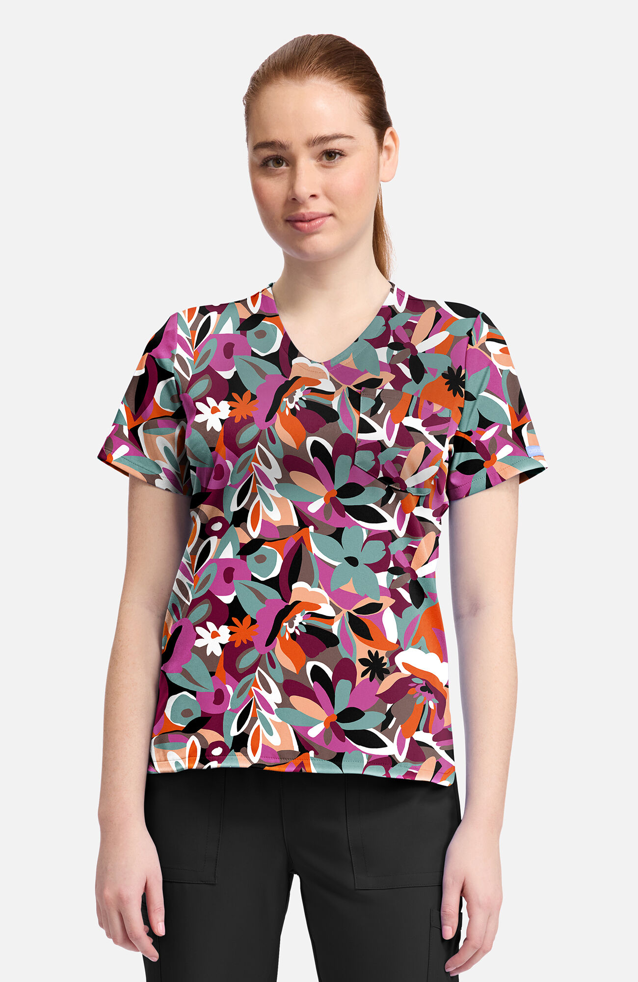 Women's Cut Flowers Print Scrub  Top