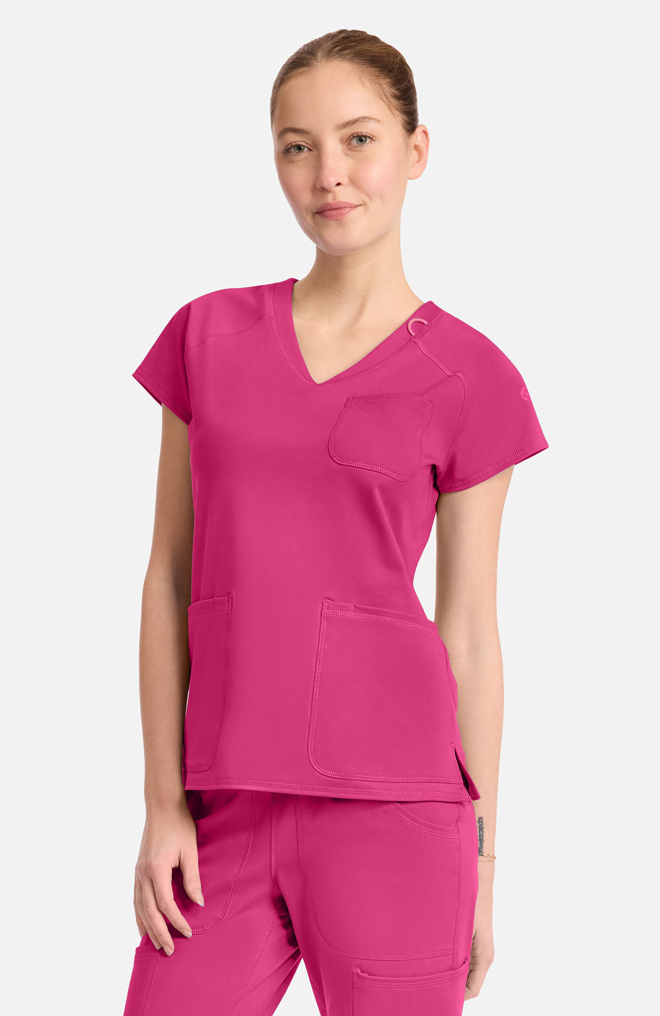 Women's Knit Raglan V-Neck Scrub Top, , large