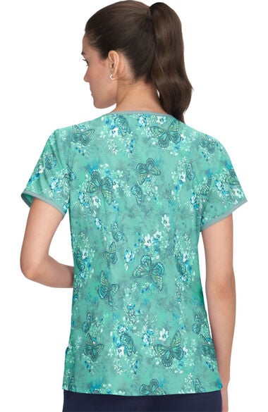 Clearance Women's Eve Y-Neck Butterfly Wonderland Print Scrub Top, , large