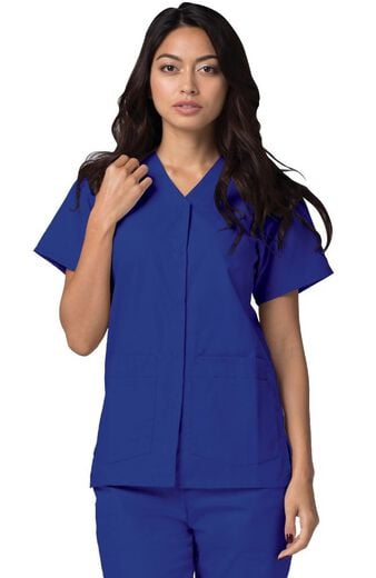Women's Double Patch Pocket Snap Front Solid Scrub Top, Women's Double Patch Pocket Snap Front Solid Scrub Top