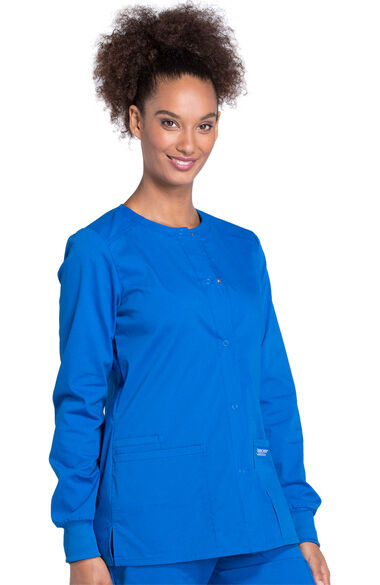 Clearance Women's Snap Front Warm-Up Solid Scrub Jacket, , large