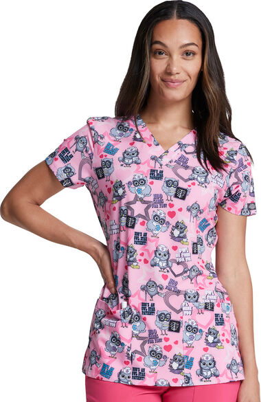 Women's Hoo Cares For You Print Scrub Top, , large