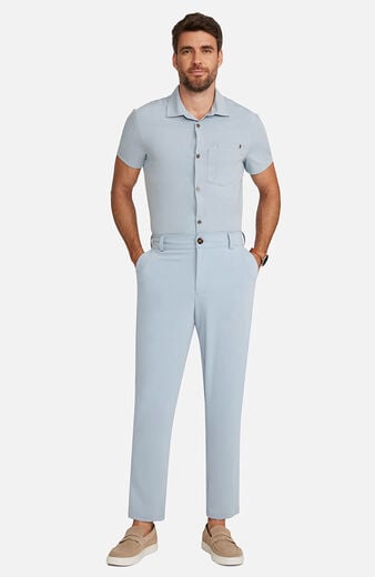 Men's Scrub Set: Button-Up Short Sleeve Top & Cuffed Trouser Pant Men's Scrub Set: Button-Up Short Sleeve Top & Cuffed Trouser Pant