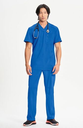 Men's V-Neck Knit Panel Solid Scrub Top Men's V-Neck Knit Panel Solid Scrub Top