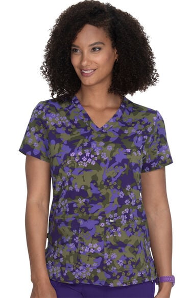 Clearance Women's Early Energy V-Neck Camo Blossom Print Scrub Top, , large