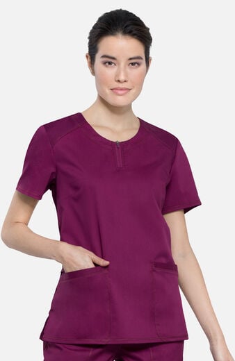 Women's Zip Round Neck Solid Scrub Top Women's Zip Round Neck Solid Scrub Top