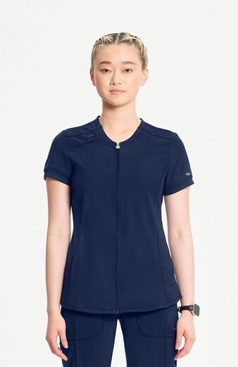 Women's Zip Front Round Neck Solid Scrub Top Women's Zip Front Round Neck Solid Scrub Top