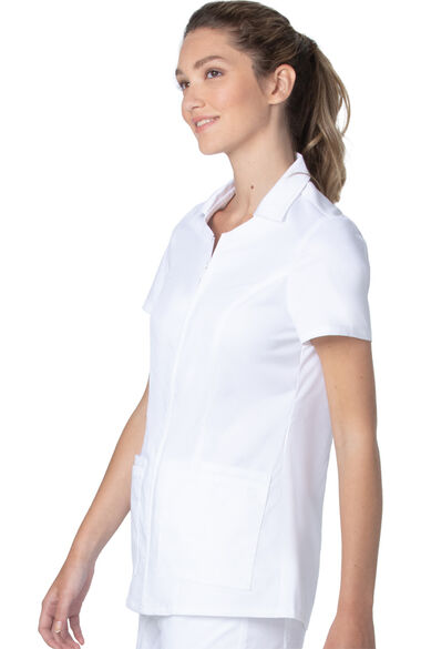 Women's Collared Zip Front Solid Scrub Top, , large