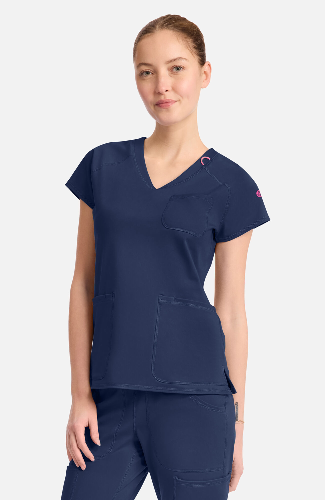 Women's Knit Raglan V-Neck Scrub Top, NAV Navy | navy, large