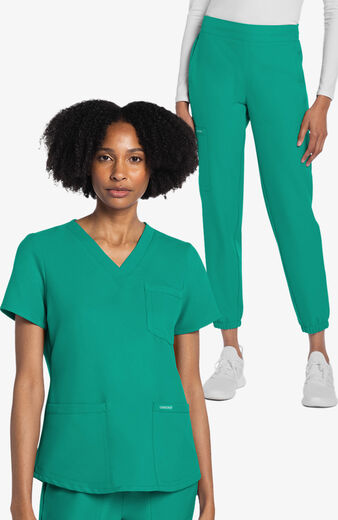 Women's Scrub Set: 3-Pocket V-Neck Shirttail Top & 5-Pocket Cargo Jogger Pant Women's Scrub Set: 3-Pocket V-Neck Shirttail Top & 5-Pocket Cargo Jogger Pant