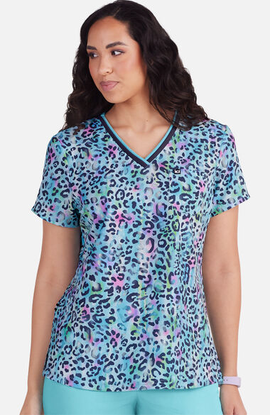 Women's Coming On Strong Rainbow Leopard Print Scrub Top, , large