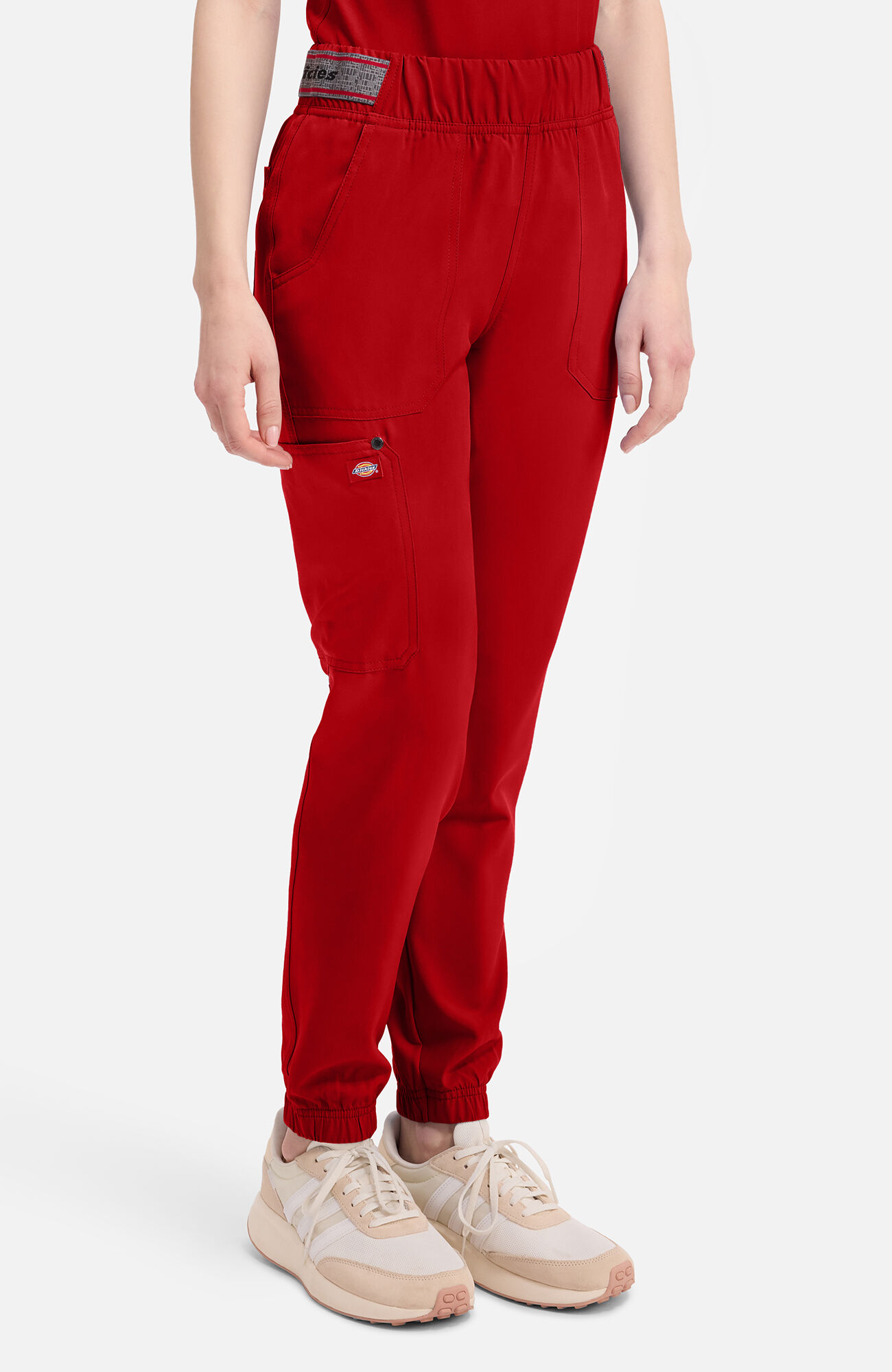 Women's Logo Waistband 5-Pocket Jogger Scrub Pant, RED Red | red, large