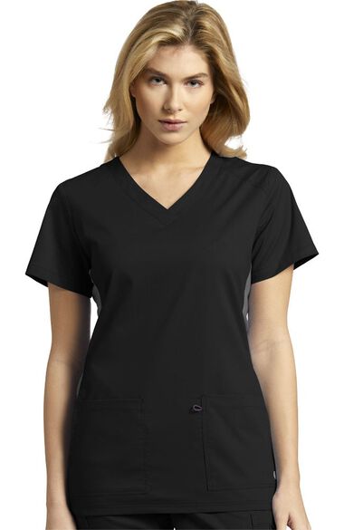 Clearance Women's Contrast Side Panel Solid Scrub Top, , large