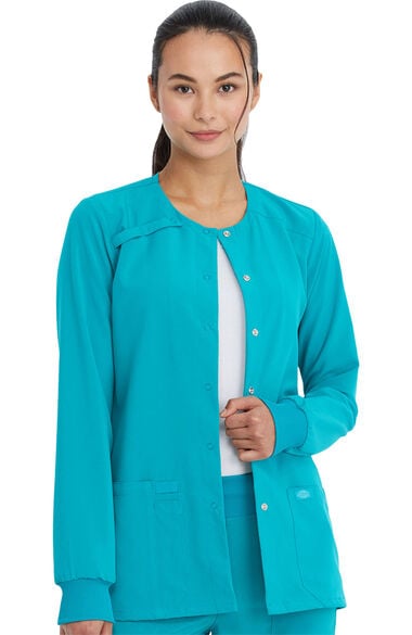 Women's Snap Front Warm-Up Solid Scrub Jacket, , large