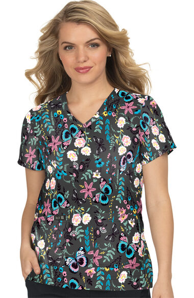 Clearance Women's Leslie Spring Time Print Scrub Top, , large