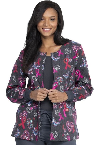 Clearance EDS Signature by Dickies Women's Snap Front Speck-Tacular Love  Print Scrub Jacket