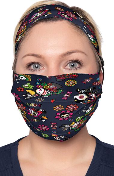 Women's Day of the Dead Print Mask & Headband Set, , large