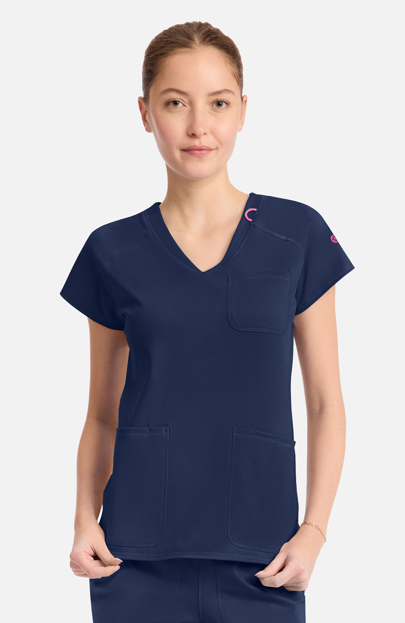 Women's Knit Raglan V-Neck Scrub Top, NAV Navy | navy, large