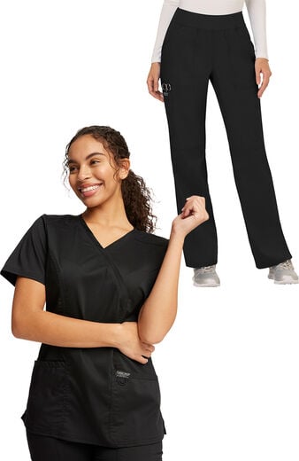 Women's Scrub Set: Shaped 3-Pocket Mock Wrap Top & Elastic Waist Cargo Pocket Pant Women's Scrub Set: Shaped 3-Pocket Mock Wrap Top & Elastic Waist Cargo Pocket Pant