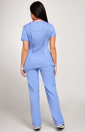 Women's Scrub set: 4-Pocket Knit Panel Mock Wrap Top & Rib Knit Drawstring Waist Pant Women's Scrub set: 4-Pocket Knit Panel Mock Wrap Top & Rib Knit Drawstring Waist Pant