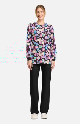 Women's Snap Front Health-Abet Print Scrub Jacket Women's Snap Front Health-Abet Print Scrub Jacket