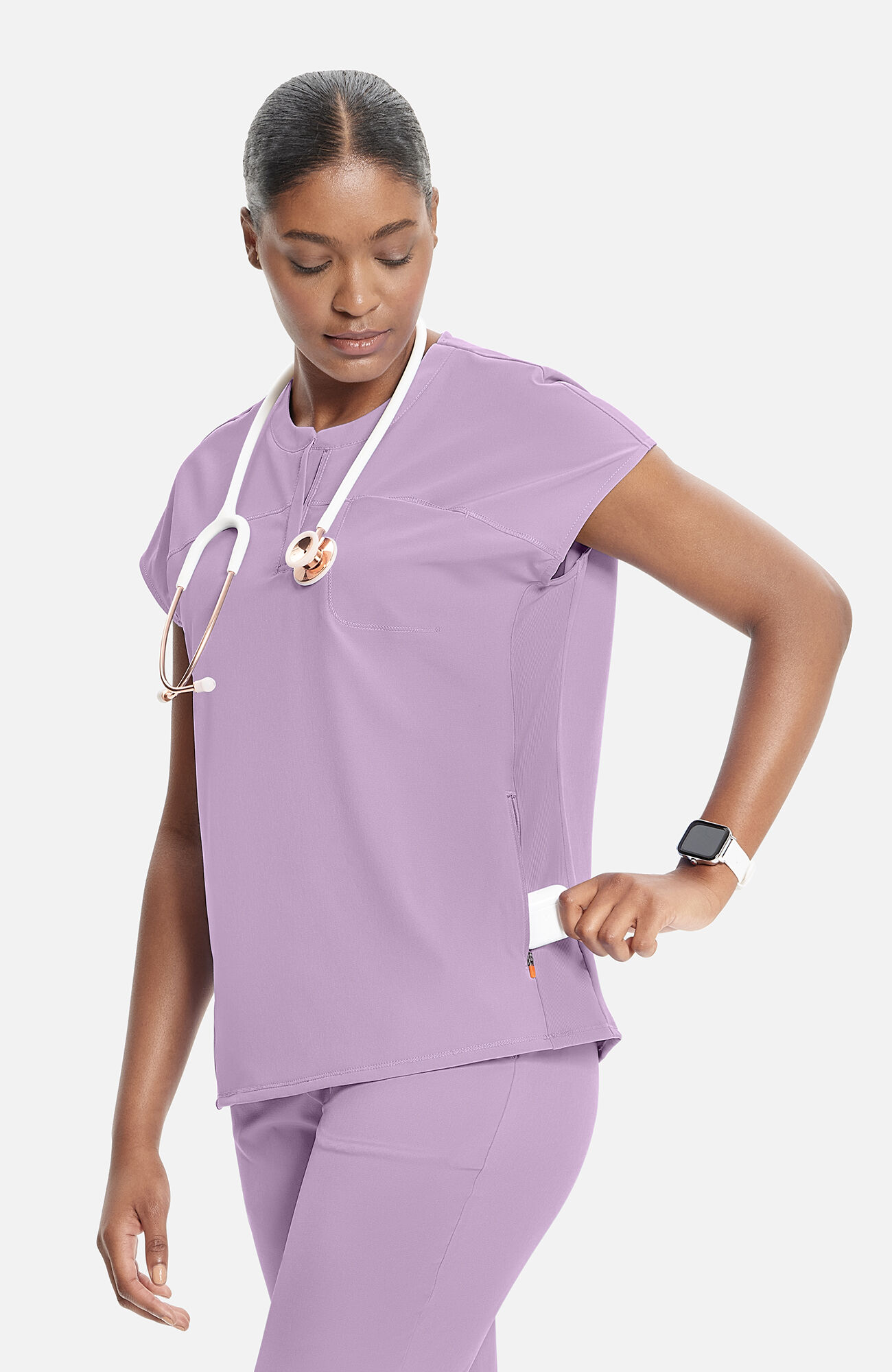 Women's Henley Scrub Top, LWL Livewire Lilac | purple, large