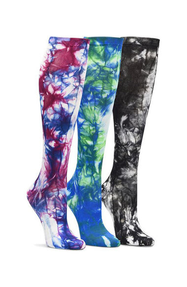 Women's 3 Pack 12-14 mmHg Tie Dye Multi Print Compression Socks, , large