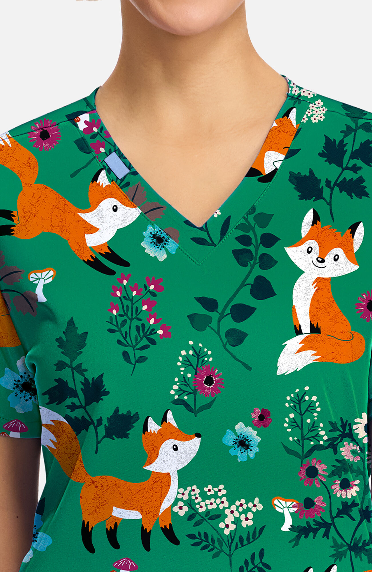 Women's Wild Fox Print Scrub Top, , large