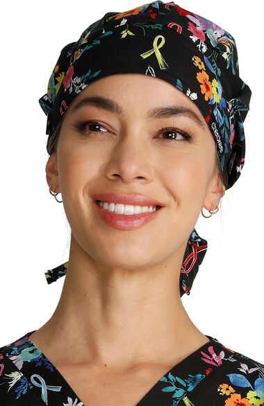 Women's Hopeful Bouquets Print Bouffant Scrub Hat, , large
