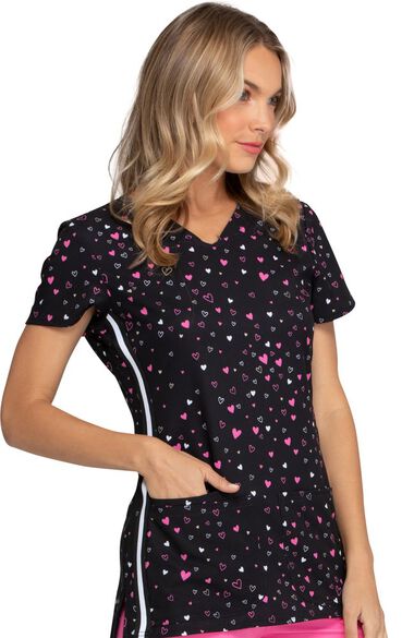 Clearance Women's Heart Of Hearts Print Scrub Top, , large