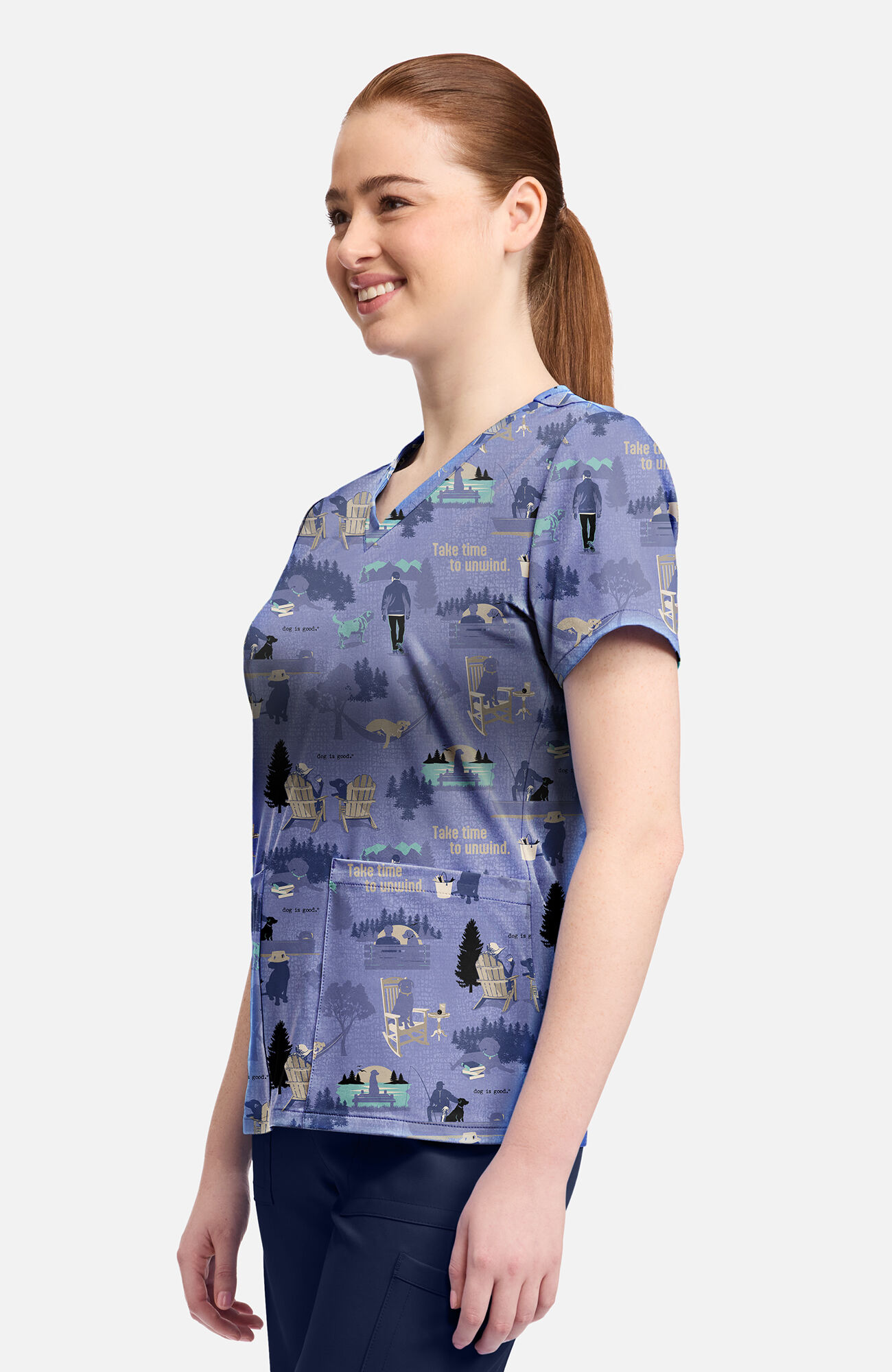 Women's Take Time To Unwind Print Scrub Top, , large