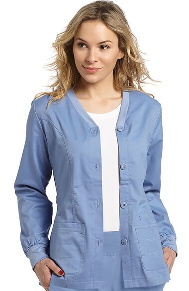 Clearance Women's Button Front Cardigan Warm Up Scrub Jacket, , large
