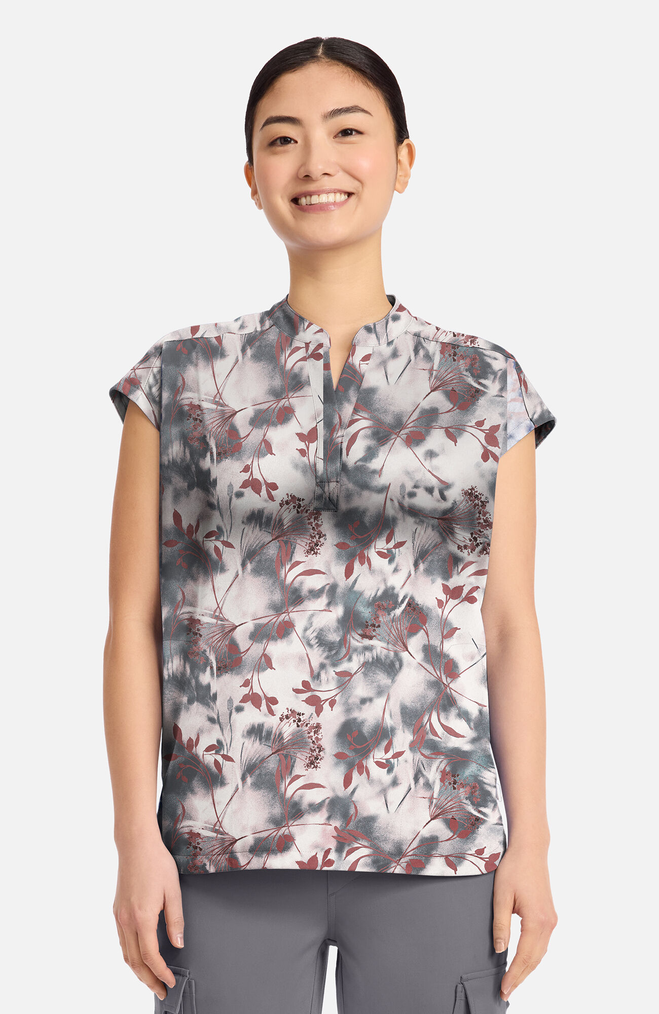 Women's Journey Floating Botanicals Print Scrub Top