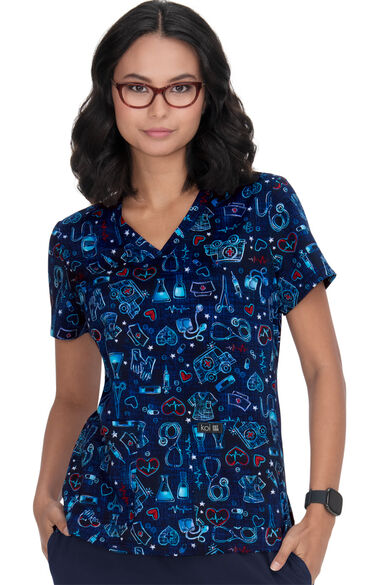 Women's Leslie Fully Equipped Print Scrub Top, , large