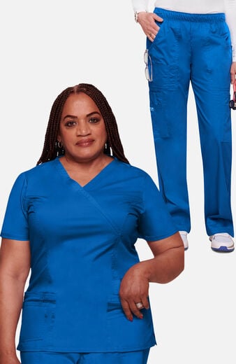 Women's Scrub Set: Mock Wrap Top & Elastic Waist Pant Women's Scrub Set: Mock Wrap Top & Elastic Waist Pant