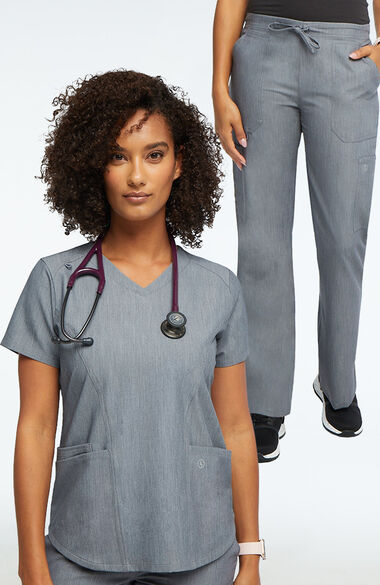 Clearance Women's V-Neck Solid Scrub Top & Cargo Scrub Pant Set, , large