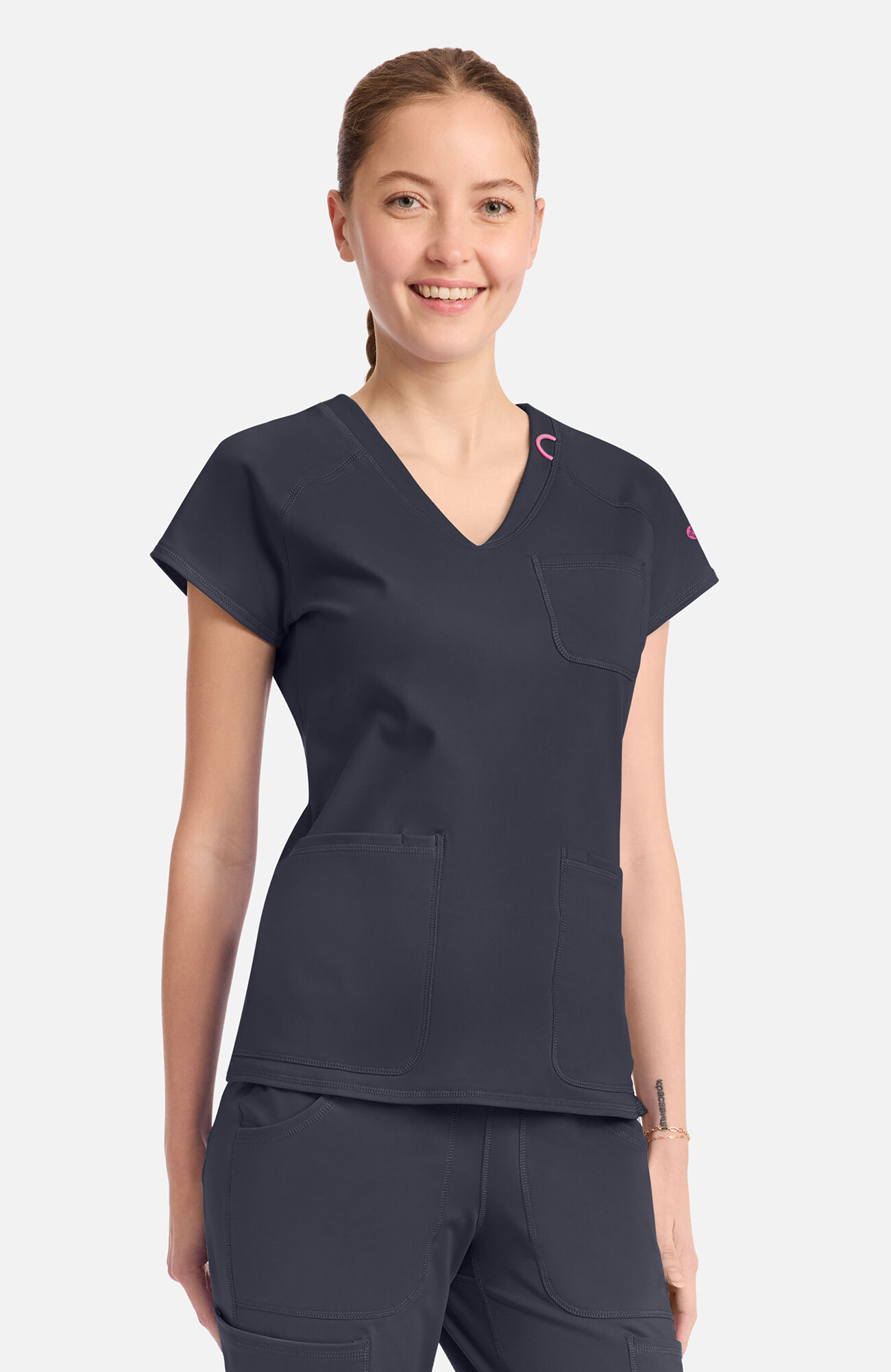 Women's Knit Raglan V-Neck Scrub Top, PWT Pewter | pewter, large