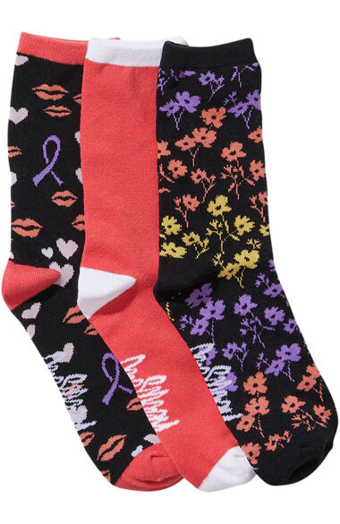 Clearance Women's 3 Pack Love and Flowers Crew Socks, , large