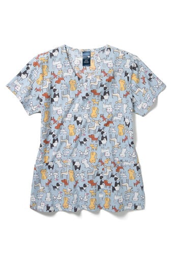Women's V-Neck Paws and Repeat Print Scrub Top