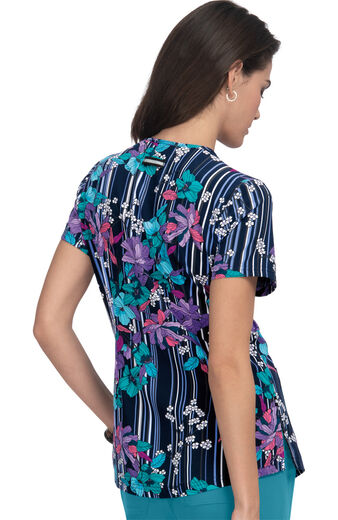 Clearance Women's Early Energy Striped Floral Print Scrub Top