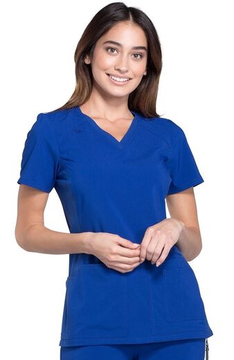 Women's V-Neck Knit Panel Solid Scrub Top