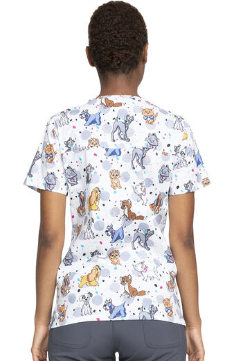 Women's Cats And Dogs Print Scrub Top