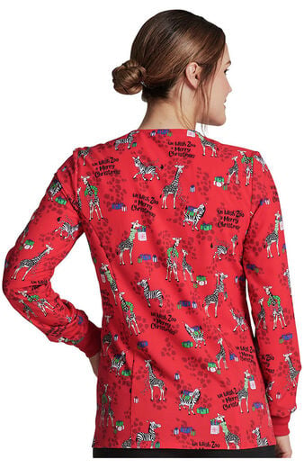 Clearance Women's Wish Zoo A Merry Christmas Print Scrub Jacket