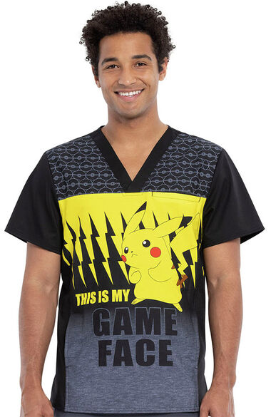 Clearance Men's Game Face Print Scrub Top, , large