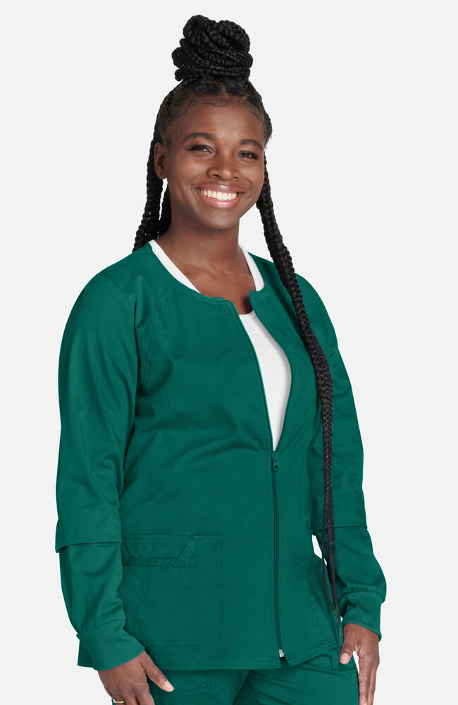4315 Cherokee Women's Long Sleeve Patch Pocket Zip Front Warm Up Scrub Jacket 