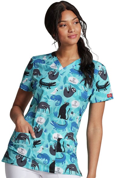 Clearance Women's Save The Rainforest Print Scrub Top, , large
