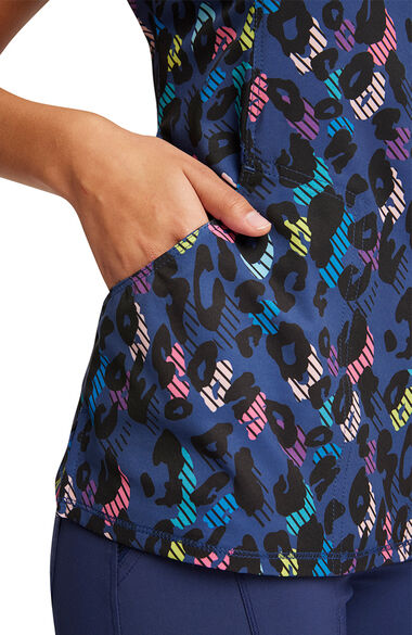 Clearance Women's Mock Wrap Animal Pop Print Scrub Top, , large