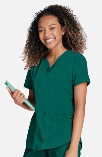 Women's 4-Pocket Shirttail V-Neck Scrub Top Women's 4-Pocket Shirttail V-Neck Scrub Top